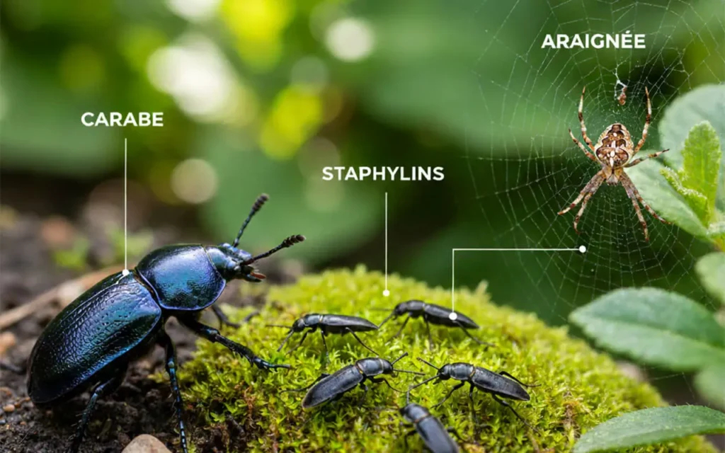 carabe, staphylins, araignée