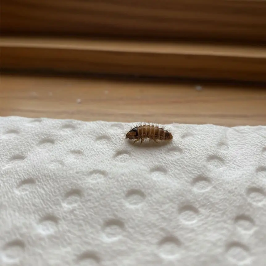 Larve d’insecte domestique vue de près