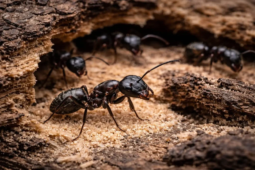 Dégâts causés par une infestations nuisibles dans le bois