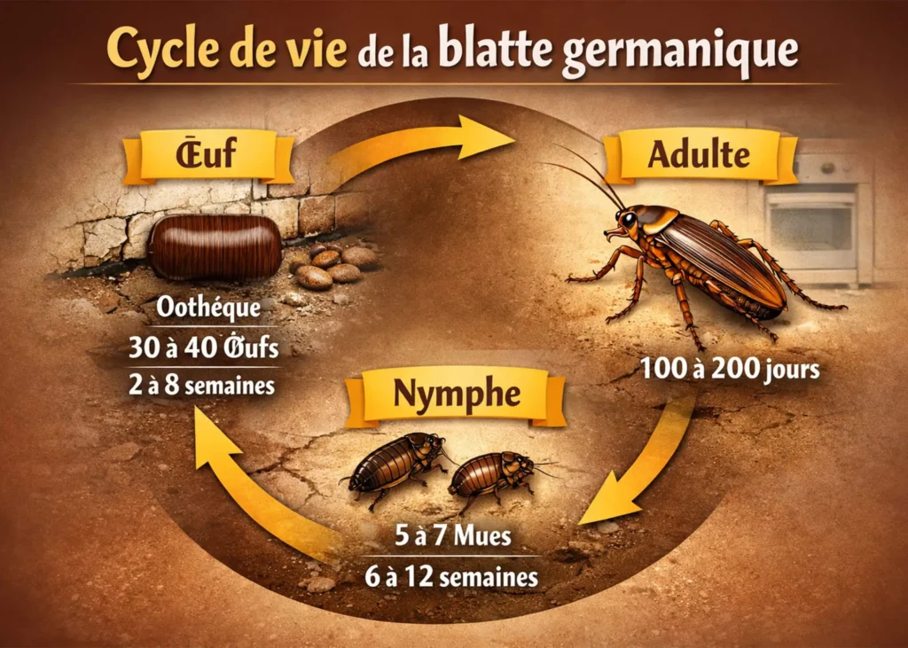 Cycle de vie de la blatte germanique